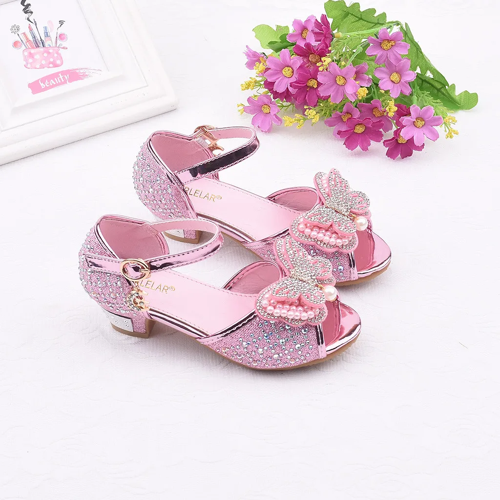 Toddler Kids Girls Shoe Nice Bling Pearl Butterfly-knot Crystal Single Princess Shoes Sandals Dancing Porm Chic Scarpe Bambina child shoes girl