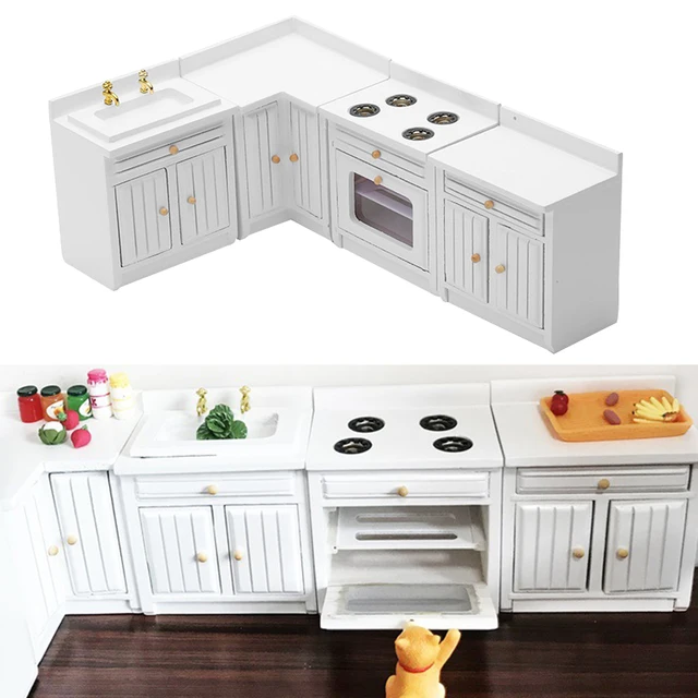 4 pezzi 1:12 mobili in miniatura per casa delle bambole Set di mobili da  cucina in legno, accessori per la decorazione della casa delle bambole,  combinati liberamente - AliExpress