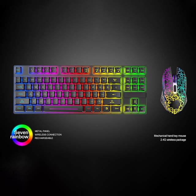 Kit de teclado y ratón inalámbricos T87 para videojuegos, retroiluminado  con LED recargable de 2,4 GHz, 2400DPI, con regalo - AliExpress