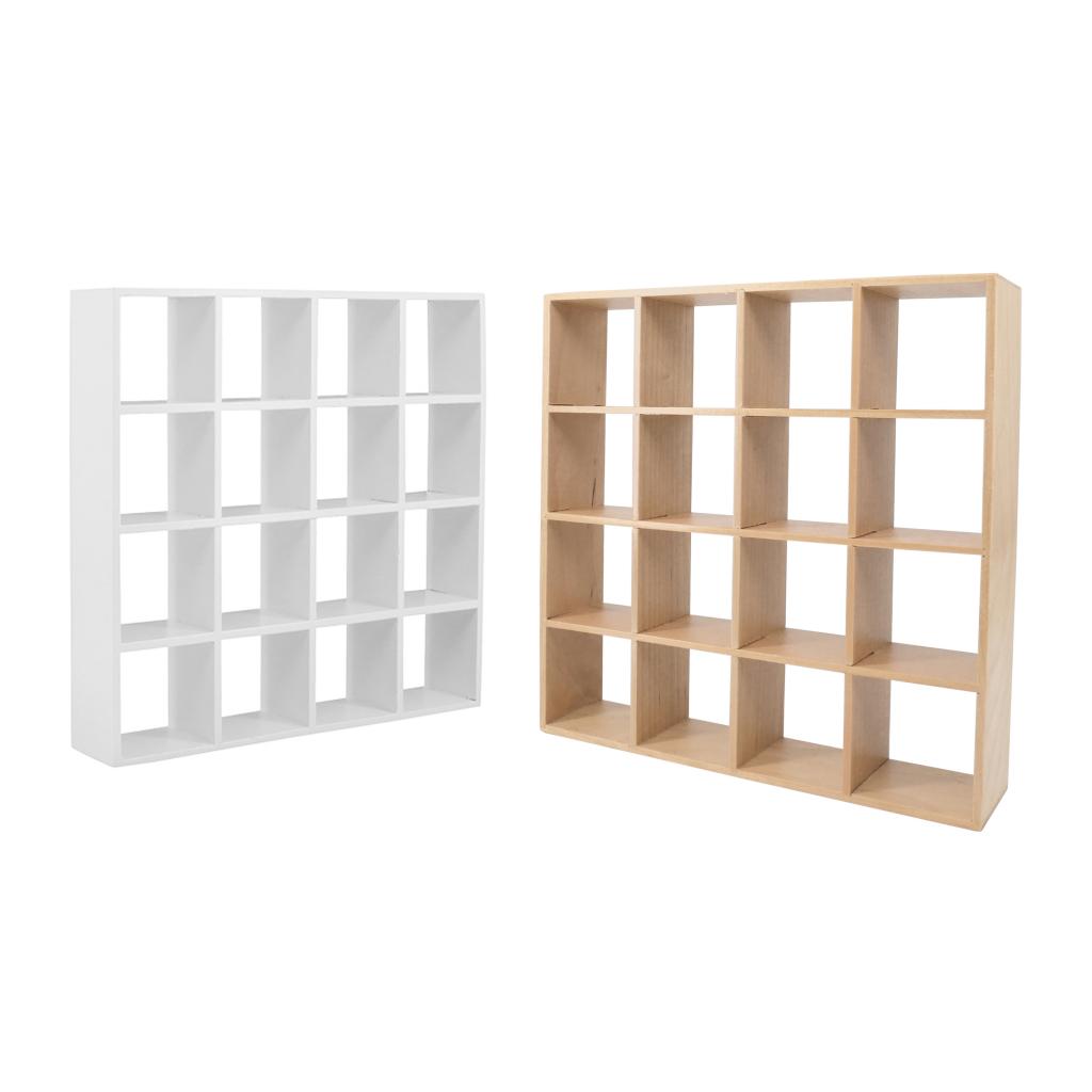 Mini Wooden Storage Rack Display Shelf, Dollhouse Furniture Accessory - 16 Cube Organizer -1/12 Scale