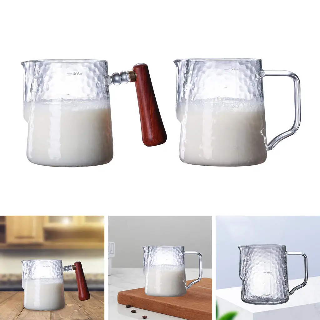 Glass Milk Frothing Jug Cream Steam Coffee Garland Cup Decorating Cup Jug Latte Frothing Art Jug for Barista Espresso Cappuccino