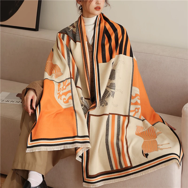 Thick Warm Winter Scarf Houndstooth Design Print Women Cashmere Pashmina Shawl Lady Wrap Scarves Knitted Female Foulard Blanket