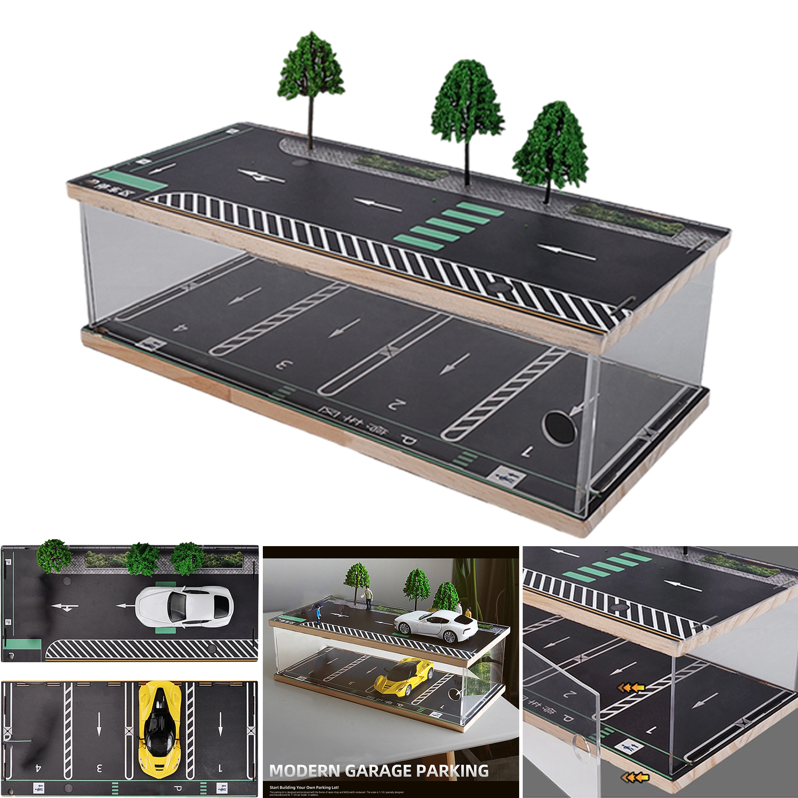 1/32 Mini Parking Lot Car Parking Model w/ Dustproof Cover for Diecast Model