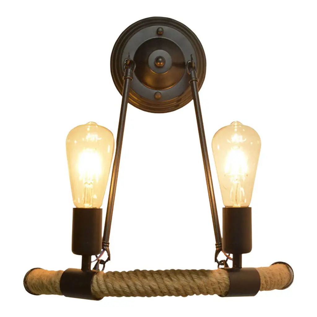 Double-headed Metal Rope Shade Wall Lamp Foyer American Vintage Hotel Bedroom Light Corridor Lighting