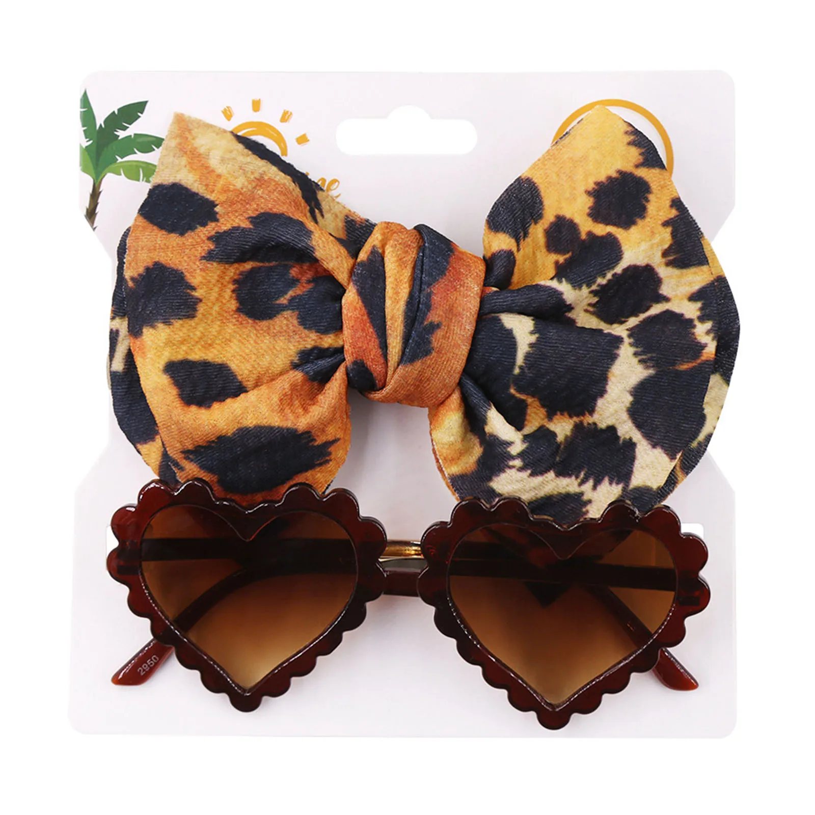 2pcs Floral Print Bowknot Hairband Heart-Shaped Sunglasses Set - MumsDeal