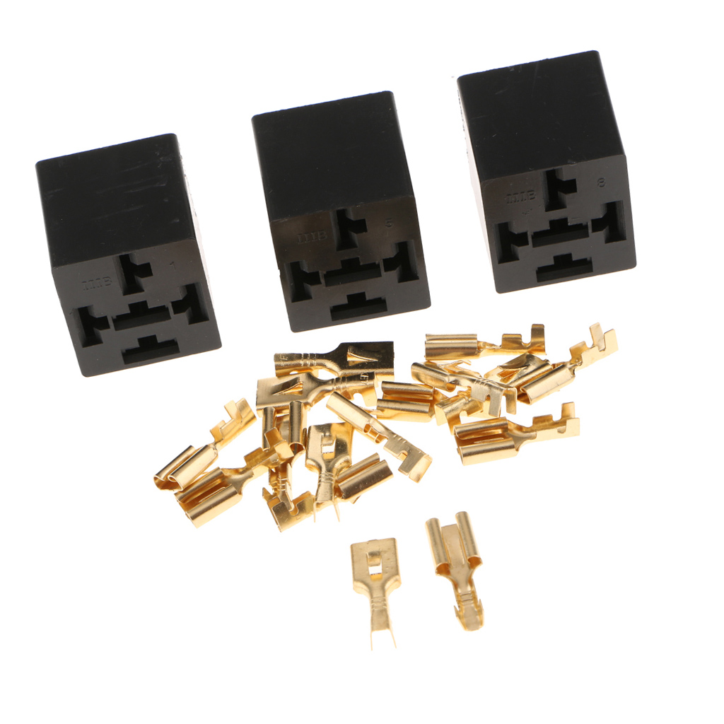 3 Pieces 5 Pin Car Automotive Relay Socket Holder Connector With 15 Terminals 40A