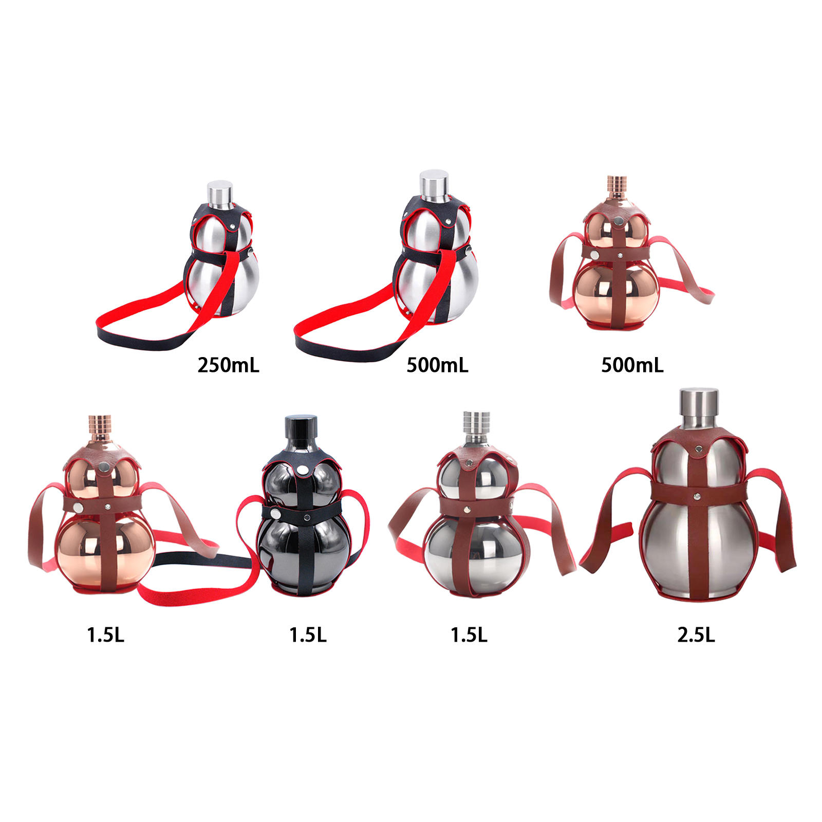 Leakproof Hip Flask Gourd Bottle Wine Jug Flagon 250ml 500ml Leather Belt for Outdoor