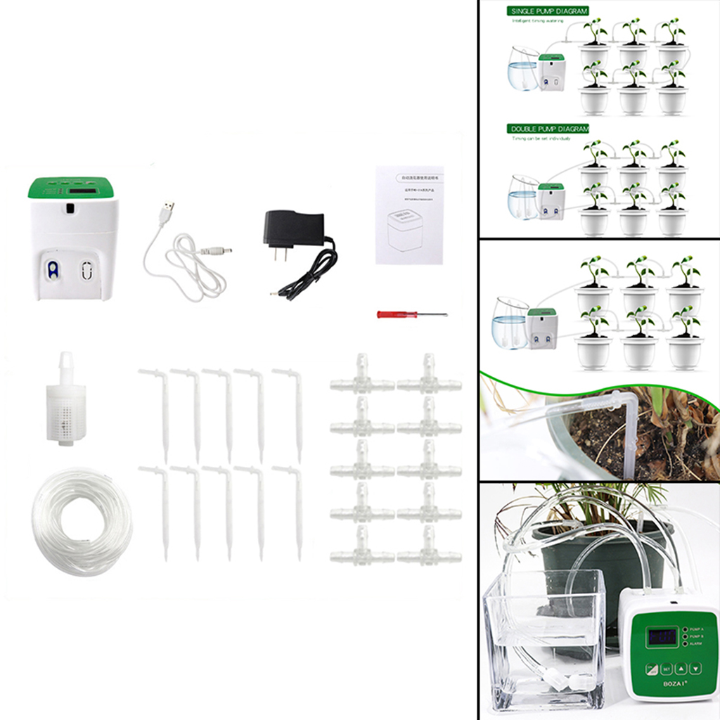 Automatic Watering System Drip Tape Irrigation Kit Double Pump 15 Pots US Plug, Multi-function Settings