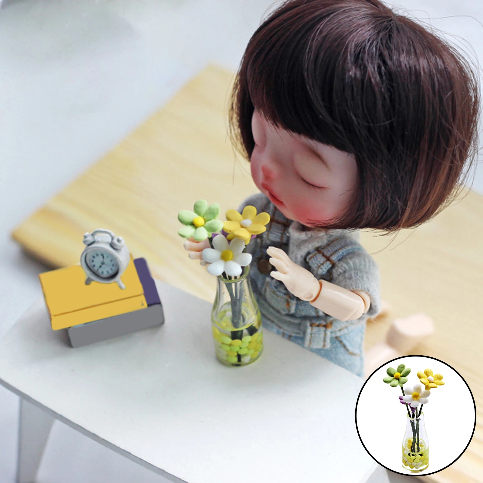 1/12 Dollhouse Miniature Accessory Mini Daisy Flower Bottles Simulation Doll Toys Living Room Bedroom Decor