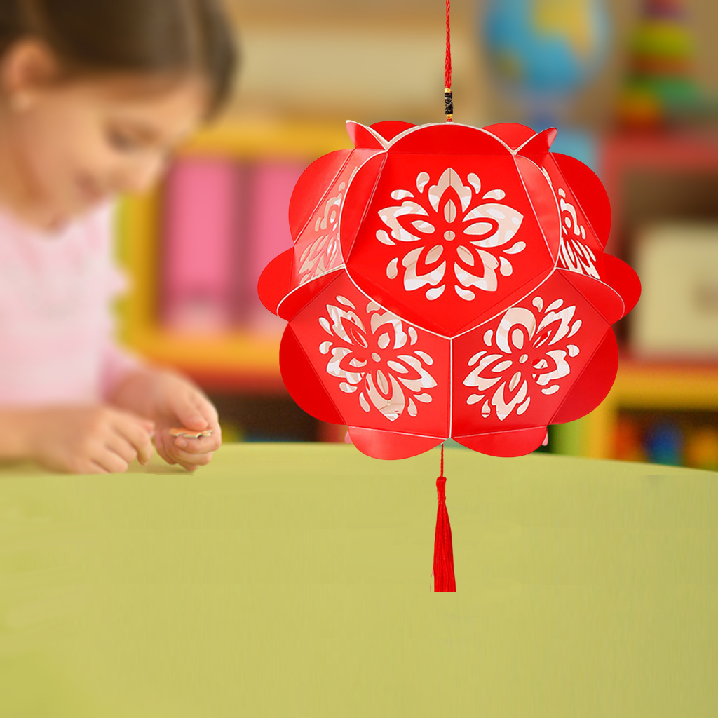 Flower 3D Puzzle Lantern Good Luck Ornament DIY Paper Art Lucky Charm Chinese New Year Decoration with Lights