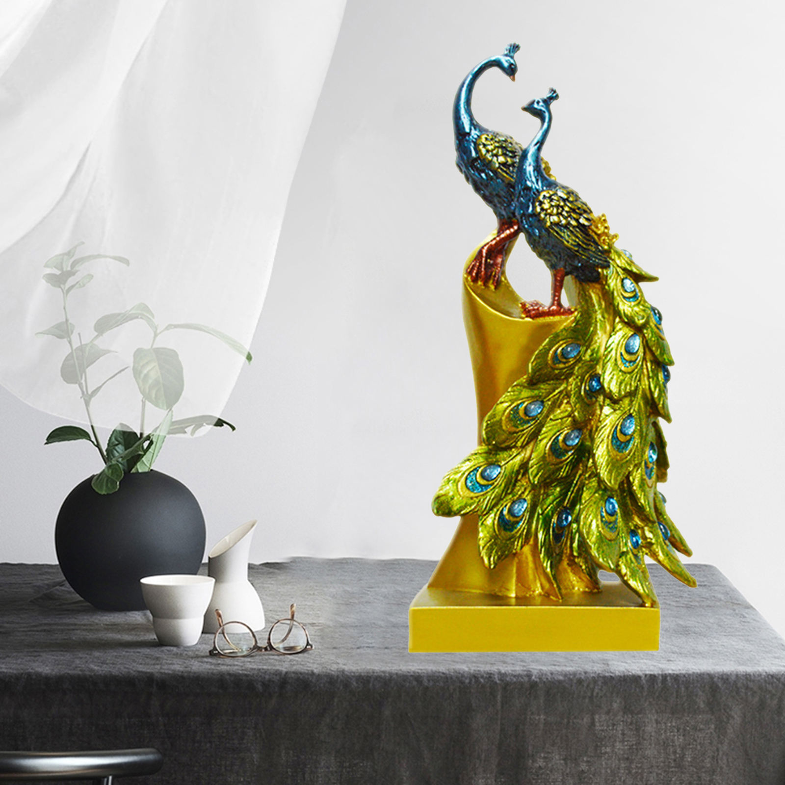 Peacock Small Decor Statue Sculpture, Bookshelf Decor Accents, Modern Decorative Figurine