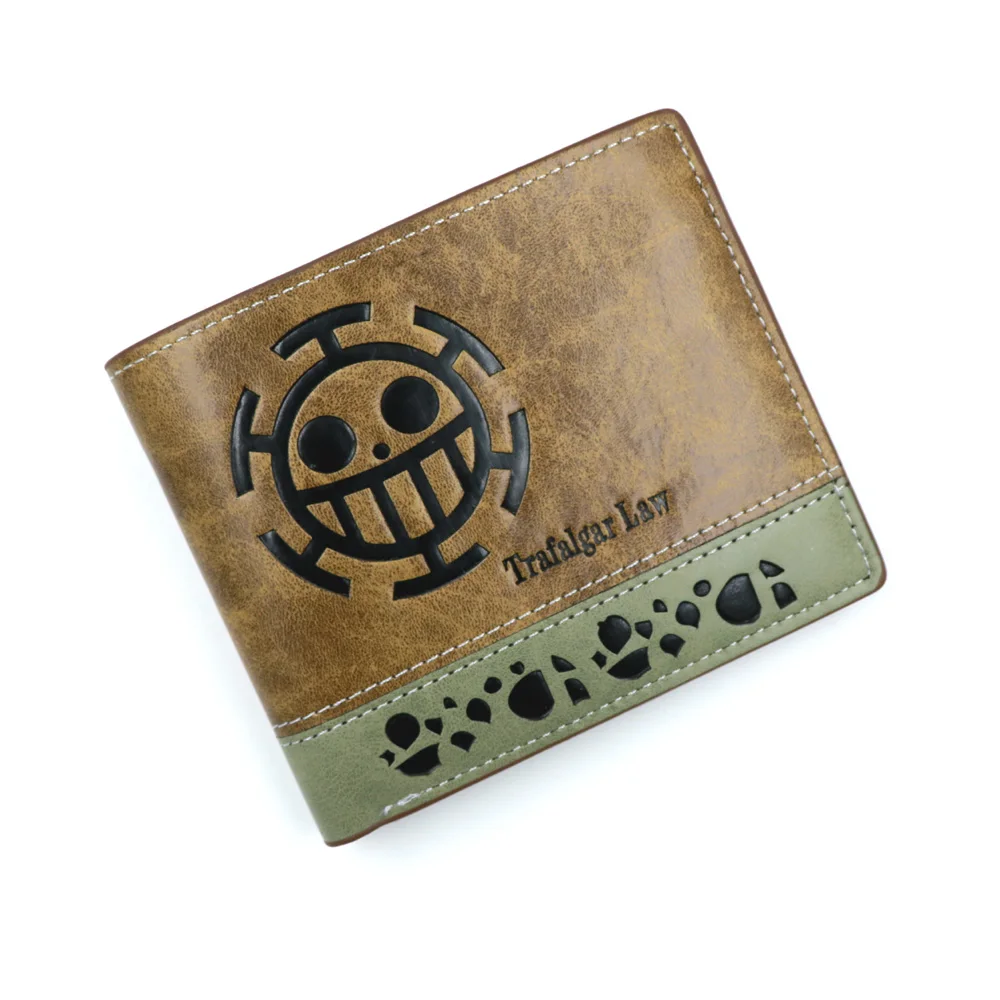 Anime One Piece Trafalgar Law Sun Skull Logo PU Leather Short Wallet Purse 