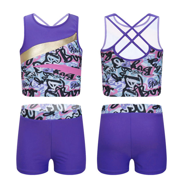 JanJean Girls Sport Outfits 2 Piece Gymnastics Dance Untard Sleeveless Crop Tops With Shorts Set Mint Green 8