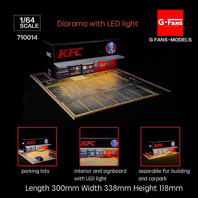 G-FANS 1:64ジオラマ、LEDライト付きkfc、駐車場付き - AliExpress