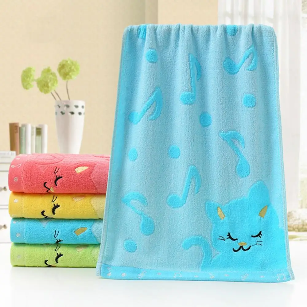 Cat Musical Note Kids Baby Soft Towel Water Absorbing For Home Bath Shower Q 