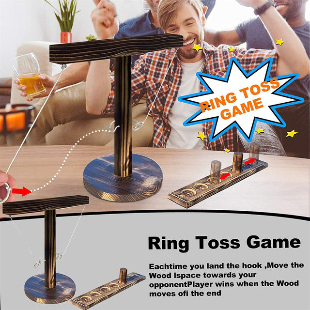 SWOOC Hook Darts Ring Toss Game - Wood Board and Soft Rings - 20 Plus Games Included for Kids and Adults - Dart Board Games