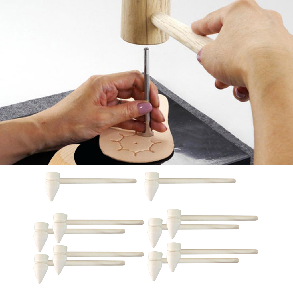 10Pcs Natural Unfinished Wood Mallet Leathercraft Punch Hammer The Well-Balanced DIY Woodworking Mallet for Jewelry Making
