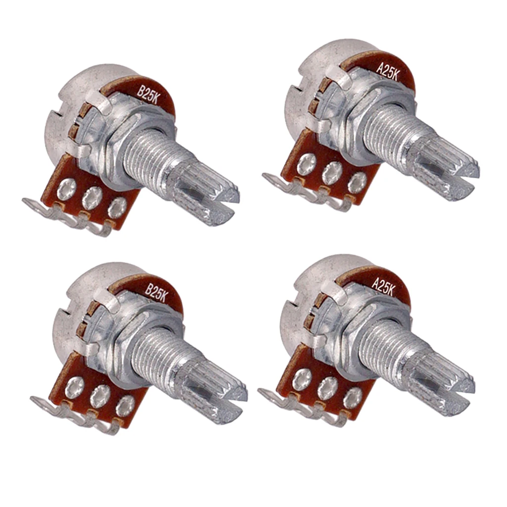 4pcs A25K/B25K Long Split Shaft Audio Taper Low Friction Potentiometers