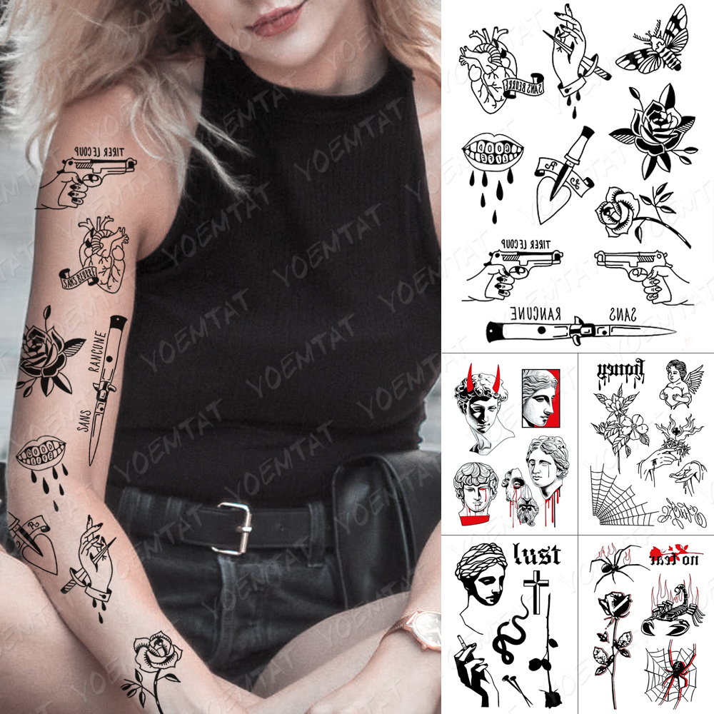 Best of Waterproof Temporary Tattoo Sticker Heart Knife Gun Angel Old School Flash Tattoos Spider Lips Body Art Arm Fake Tatoo Women Men Reviews & Tips