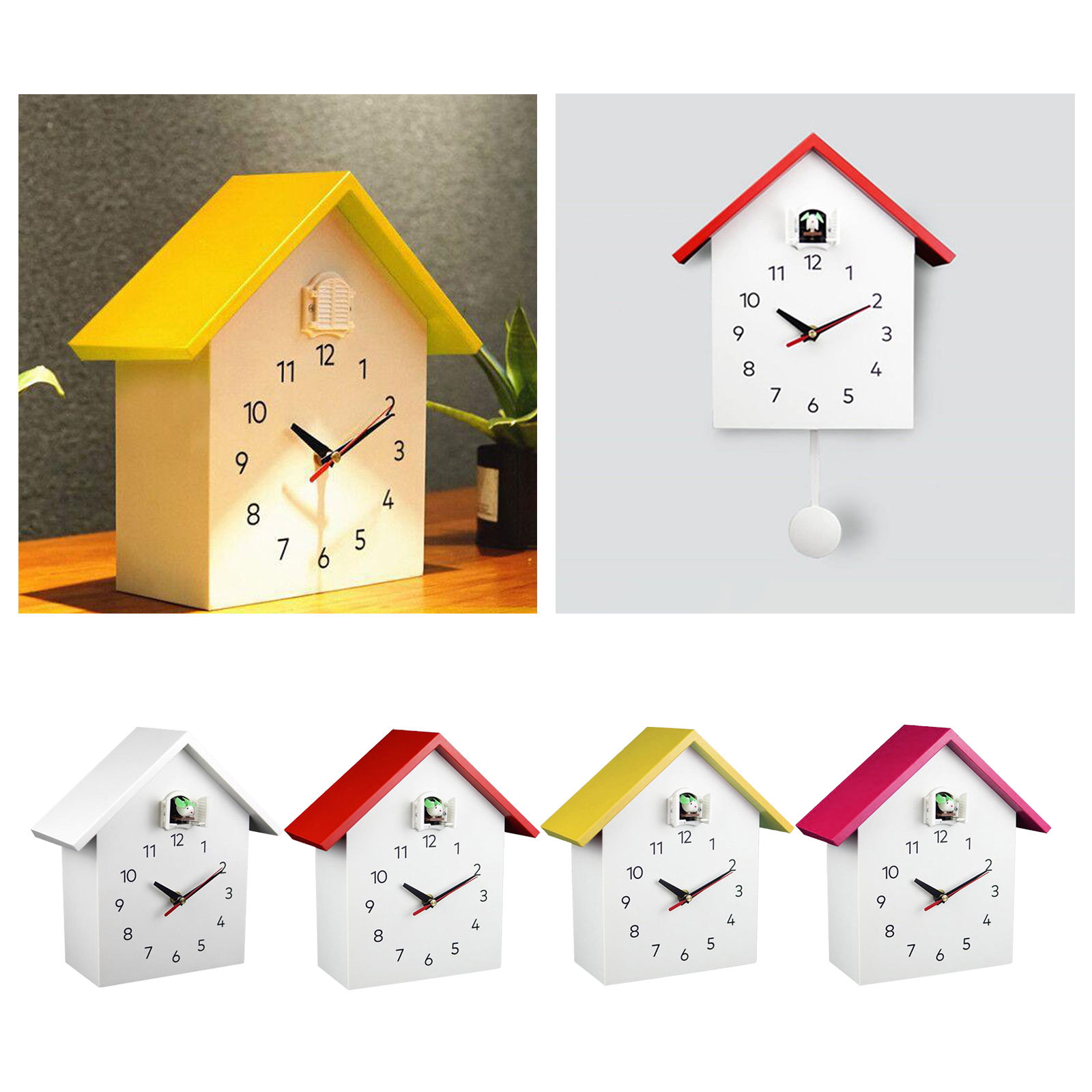 Cuckoo Wall Clock Modern Bird House Hanging Watch Home School Office