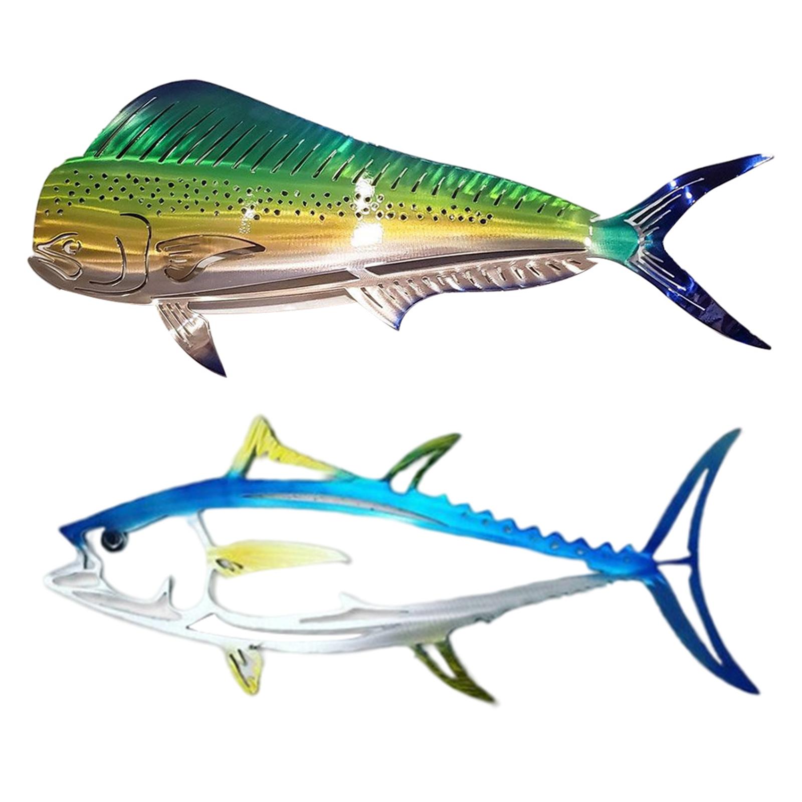 2x Coastal Metal Shark Wall Decor  Fish Hanging Sculpture Decoration