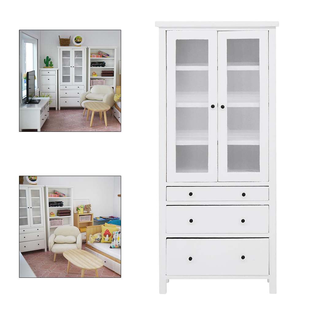1/10 Scale Miniature Dollhouse Furniture Mini Glass Cabinet Bookcase Model Toys for Kids, for Mini Living Room Study Decoration