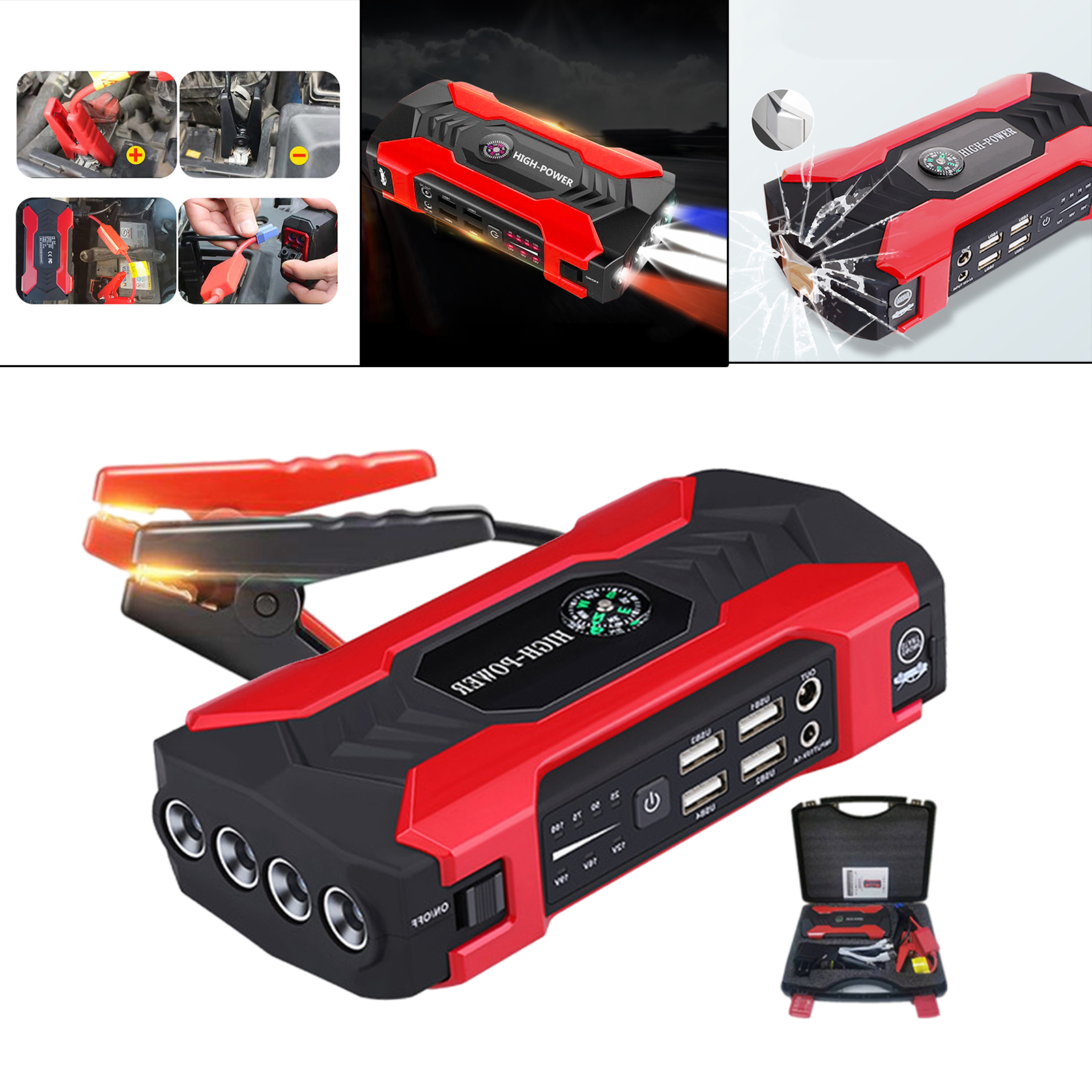 12V Car Jump Starter Peak 400A 10000mah LED Flashlight for Carry Case