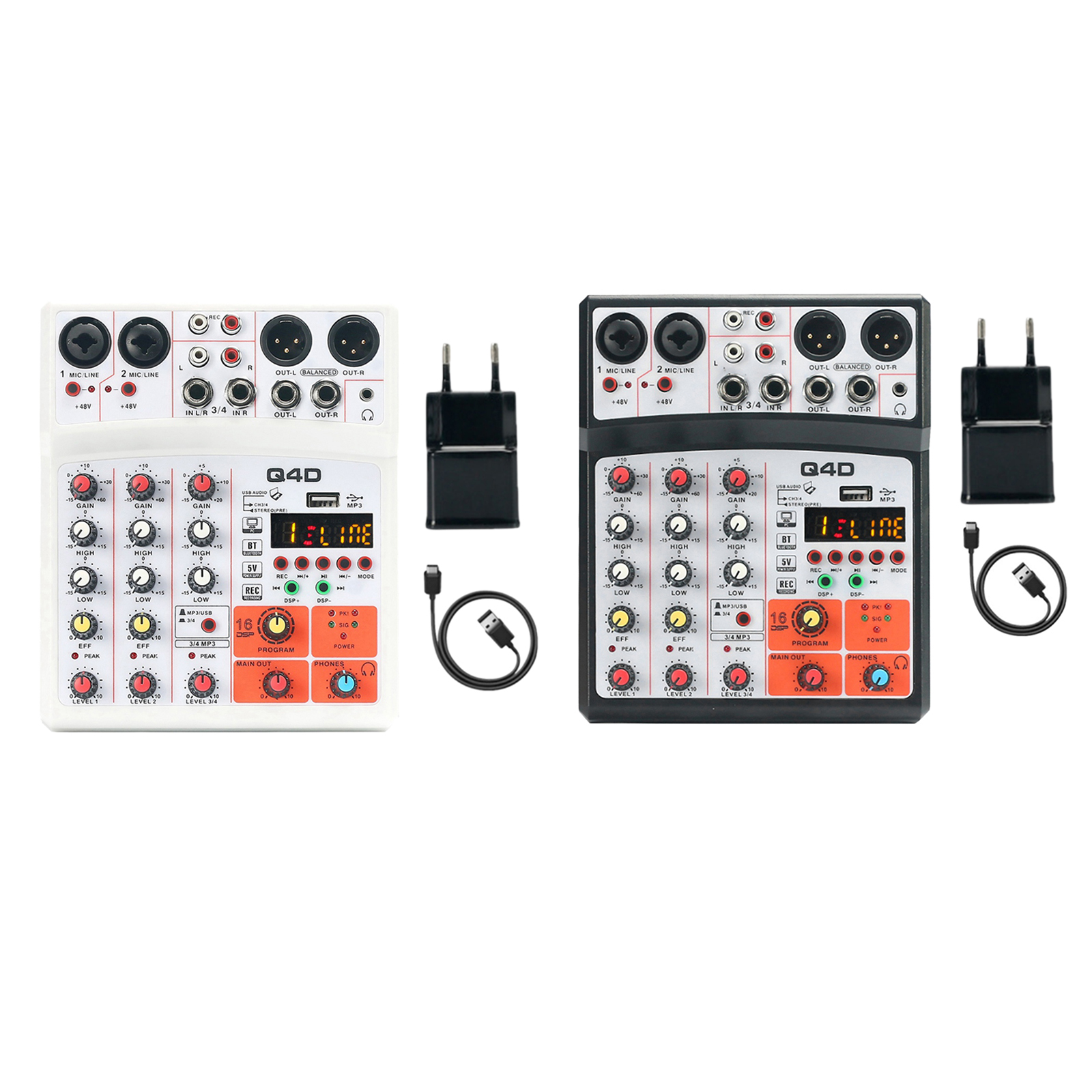 4 Channels Audio Sound Mixer Mixing USB 16DSP Effects MP3 Input White