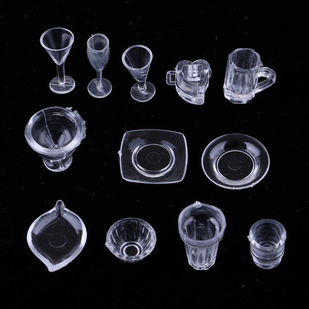 13pcs 1/12 Dollhouse Glass Wine Glass Ice Cream Cup Food Plate