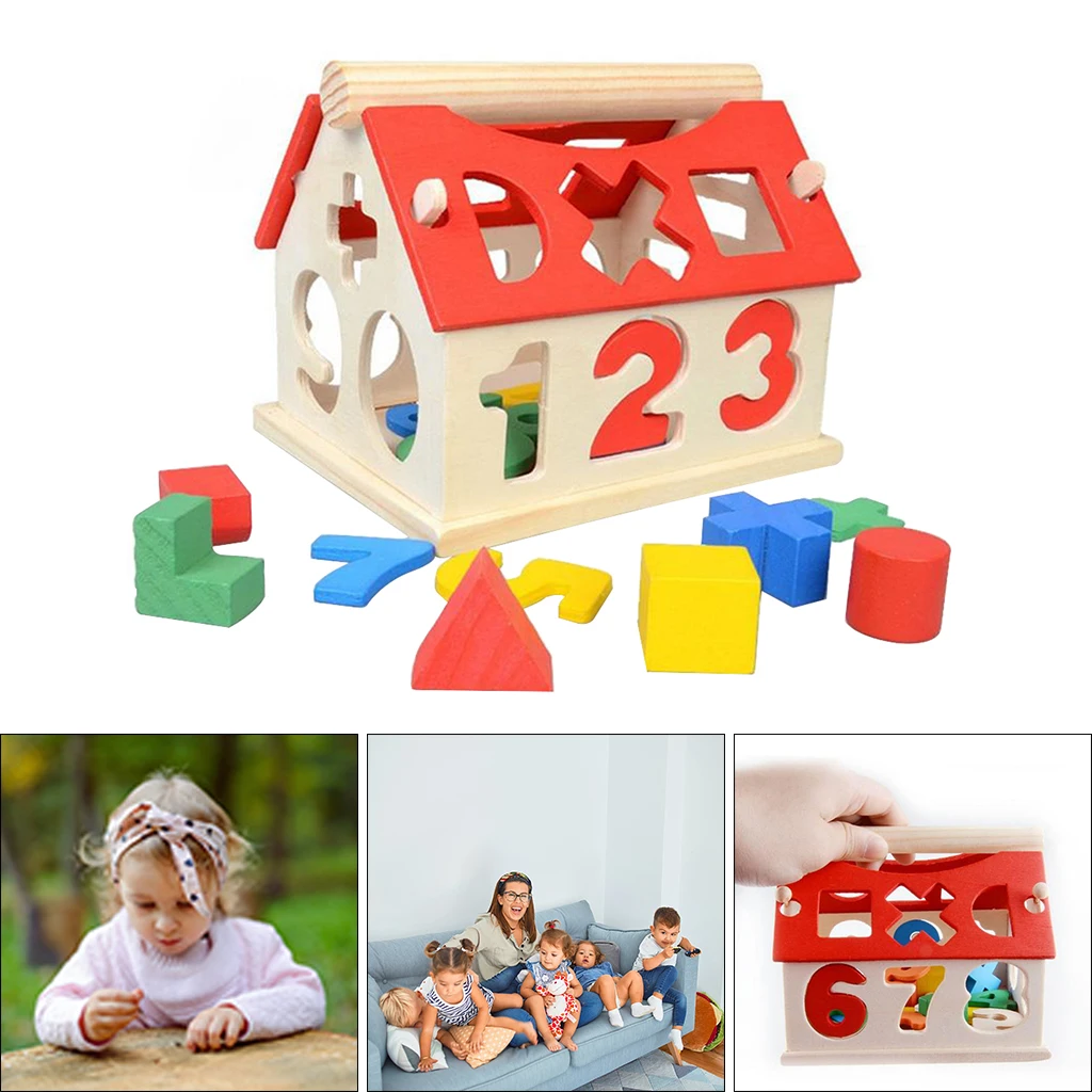 Wooden Shapes & Numbers Montessori Sorting Math Bricks Preschool Learning Educational Game Baby Toddler Toy