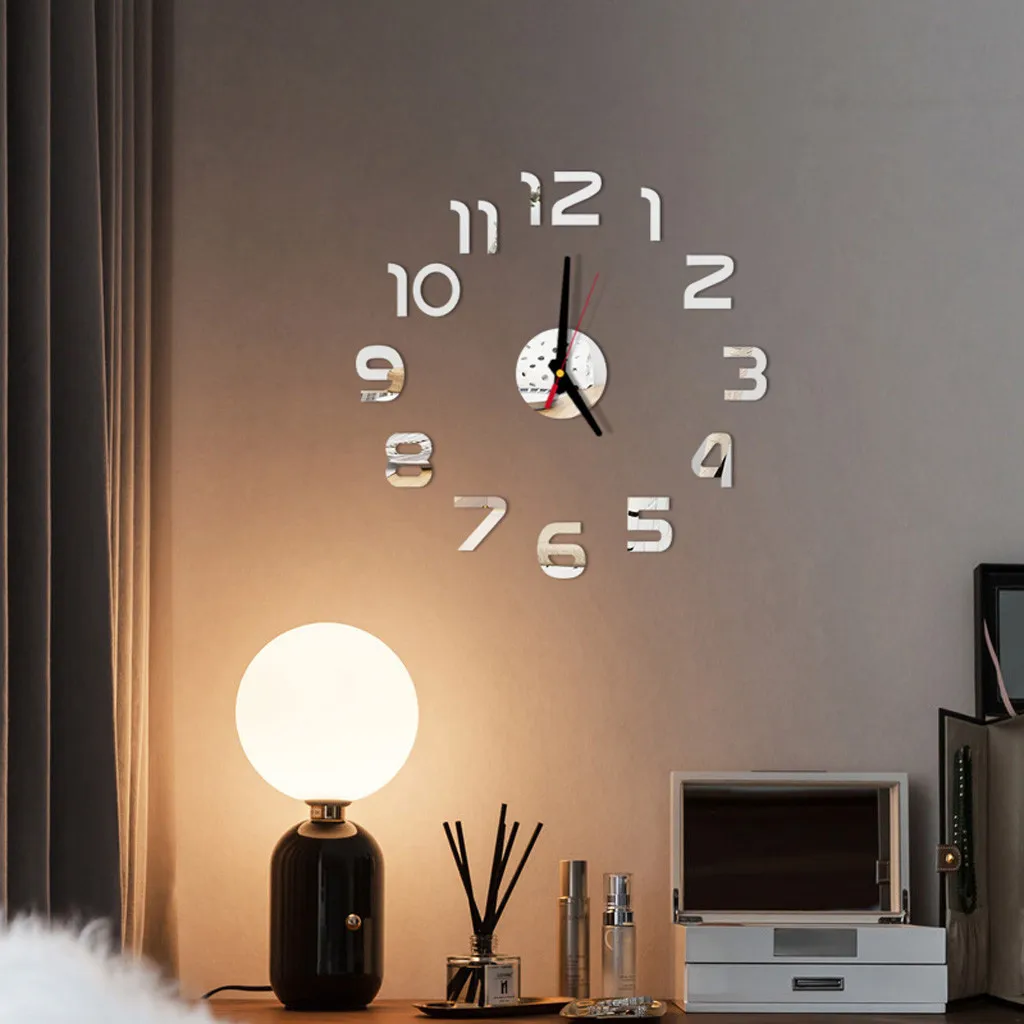 Details about   DIY Wall Clock 3D Mirror Surface Sticker Home Office Decor Clock （Large Size） 