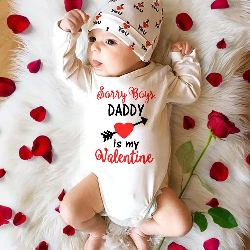 Mommy Daddy Is My Valentine Girl Romper New Born Baby Items Long Sleeve Clothes Ropa Outfit Infant Valentine Holiday Present best Baby Bodysuits
