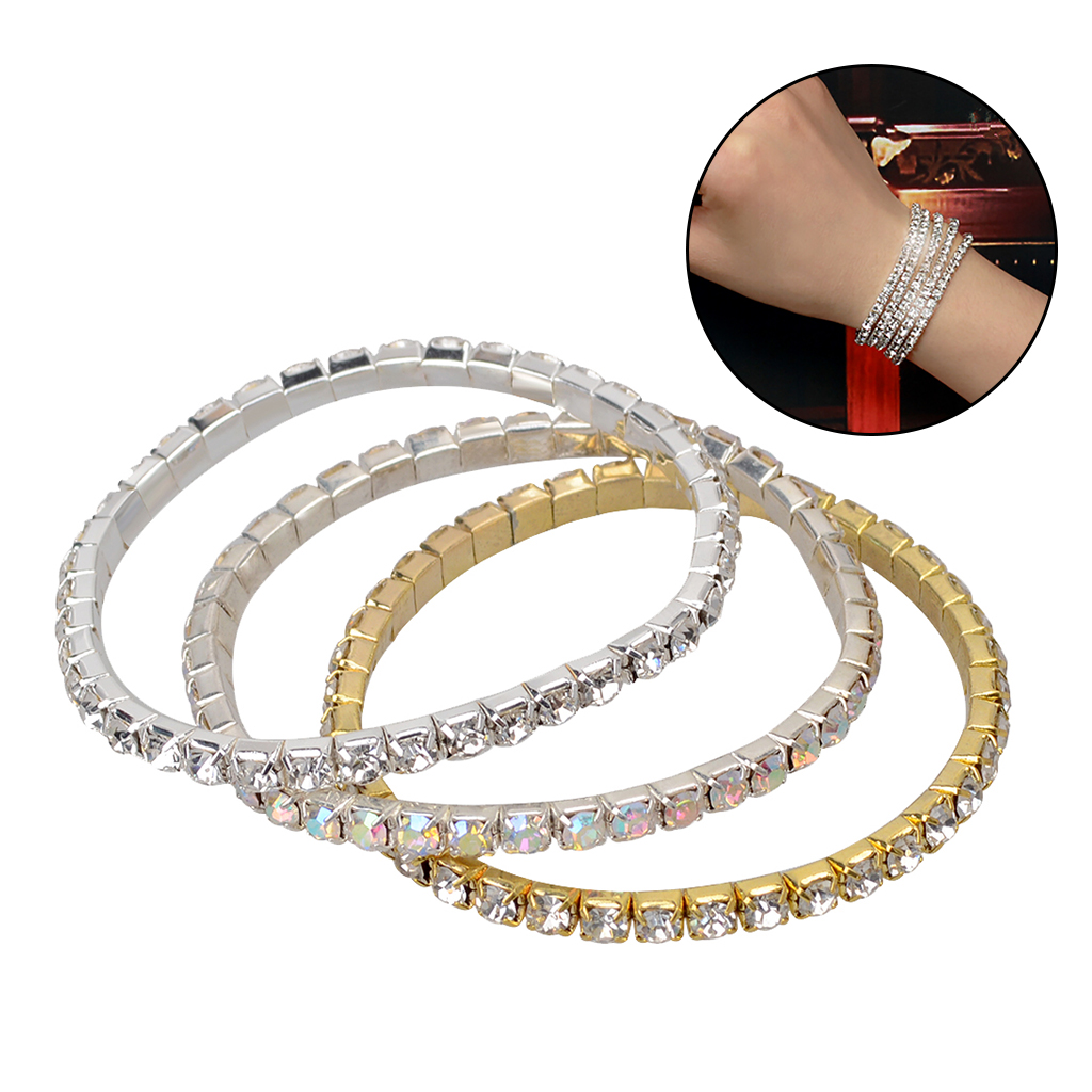 Elastic Bracelet Gold Silver 3 Pieces ,Diamond Charms Jewelry Wristband Stretch Bracelets ,for Women Simplicity