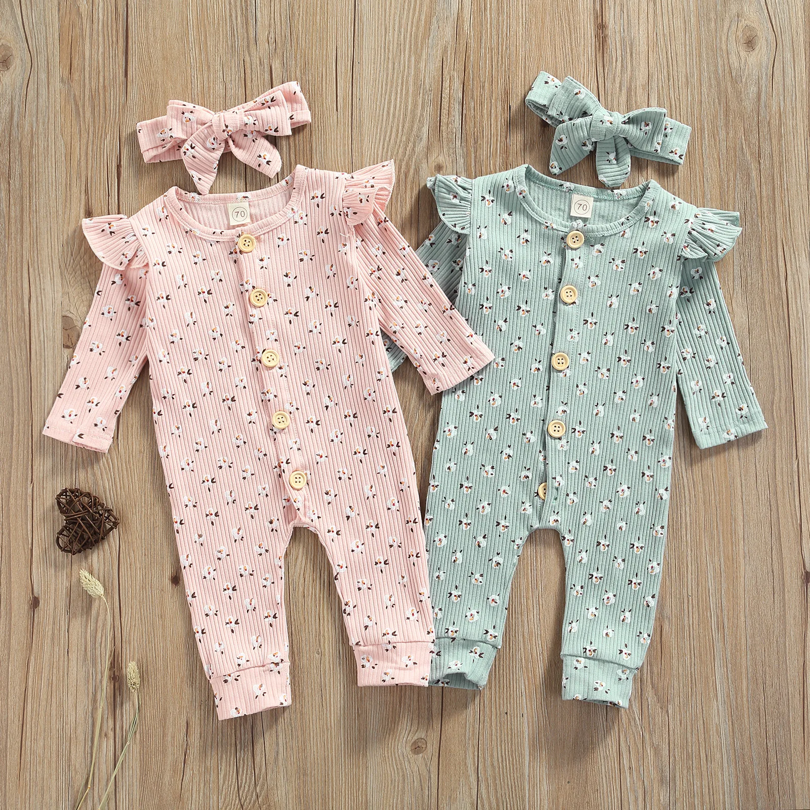 Infant Baby Girls Casual Long Sleeve Jumpsuit Fashion Printing Single-breasted Round Neck Long Romper Bamboo fiber children's clothes