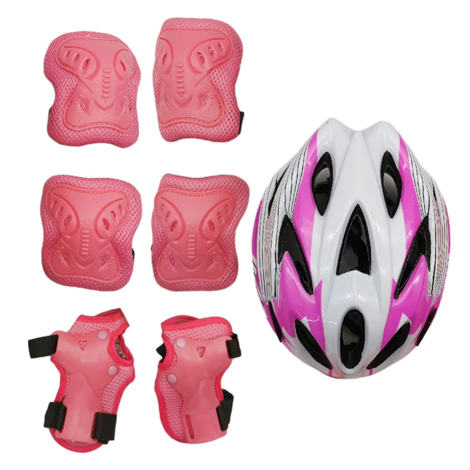 Complete 7pcs Roller Skating Protector Elbow Knee Pads Helmet Kids Riding Skateboard Ice Sports Wrist Guard Protective Gear Set