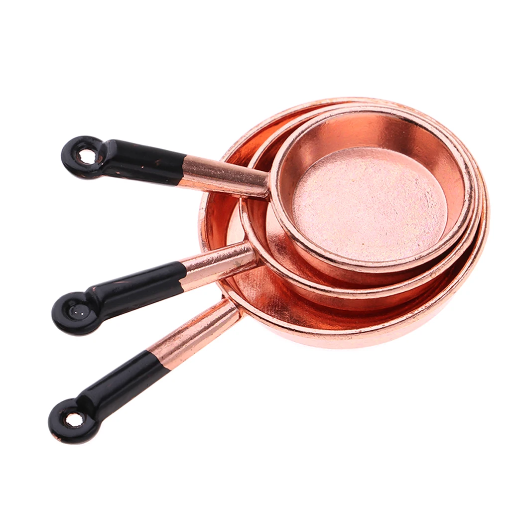 1/12 Miniature Cooking Pan Pot Dollhouse Kitchen Accessories - Kids Toy Mini Doll House Kitchen Cookware Utensil 3 Pieces
