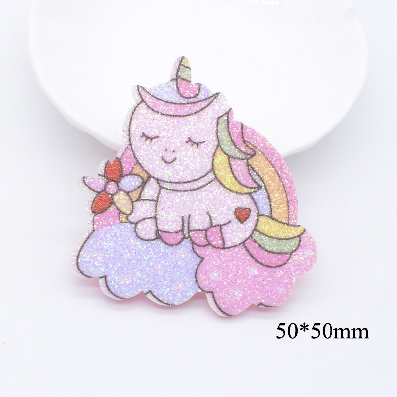 10Pcs Glitter Print Applikationen Dessert Einhorn für DIY Hut Headwear Haar Clips Bogen Zubehör Patches Handwerk Kuchen Topper Decor – Detail 3