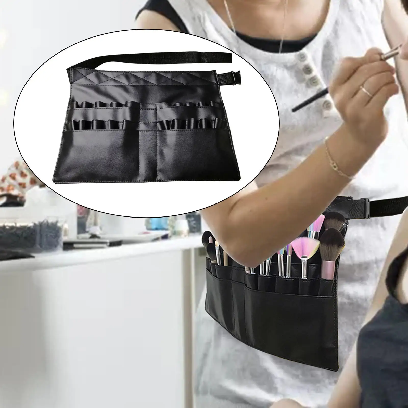 Makeup Brush Bag 32 Pockets Adjustable with Artist Belt Strap Portable Holder Waist Bags Apron Pack for Artist & Fashion Stylist