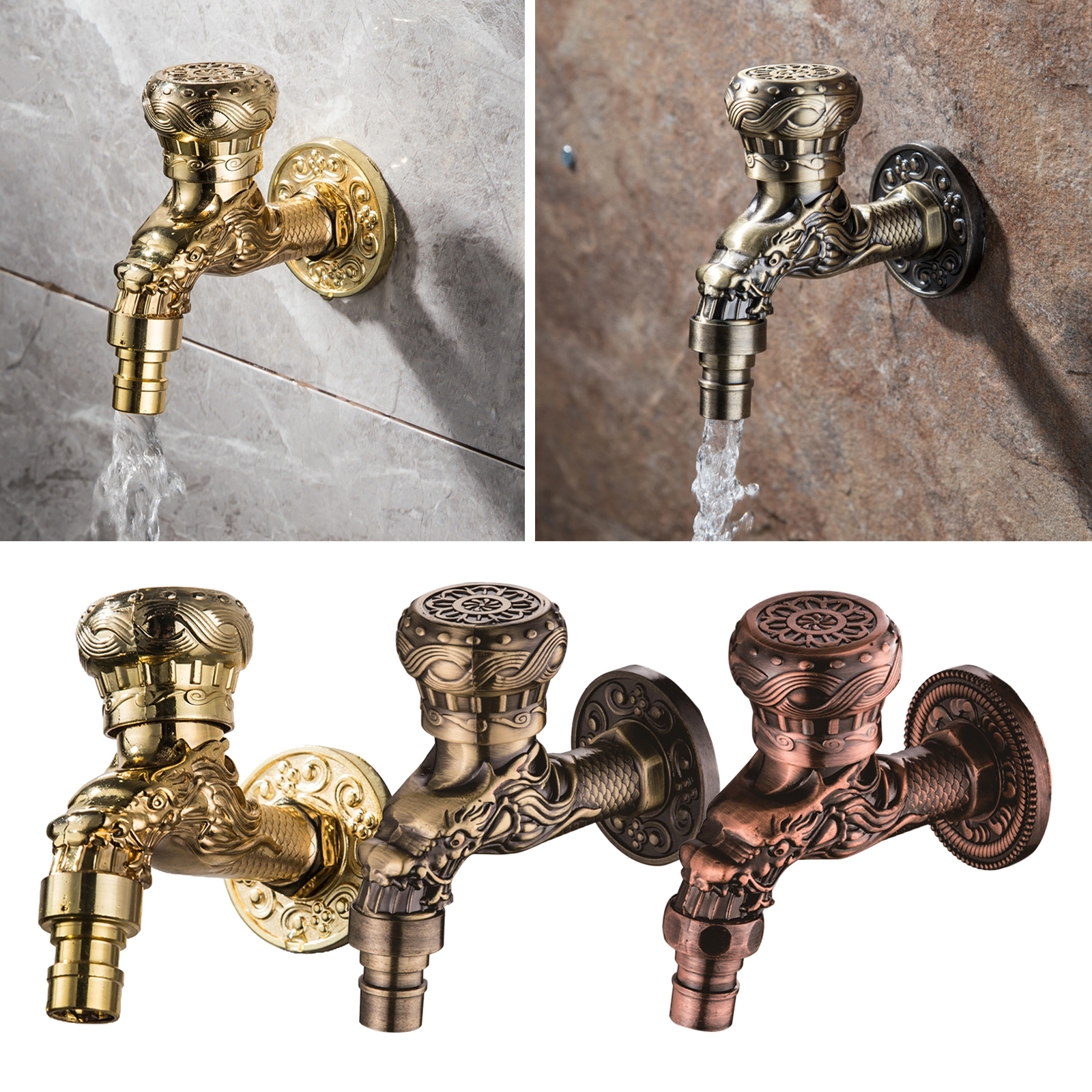 Wall Mounted Water Tap Bibcock Zinc Alloy Retro Faucet Decor Indoor Outdoor Garden Faucet Washing Machine Mop Sink Bibcock