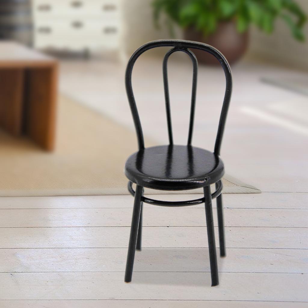 2x1:24 Dollhouse Miniature Metal Dining Chair Model Kitchen Furniture Black