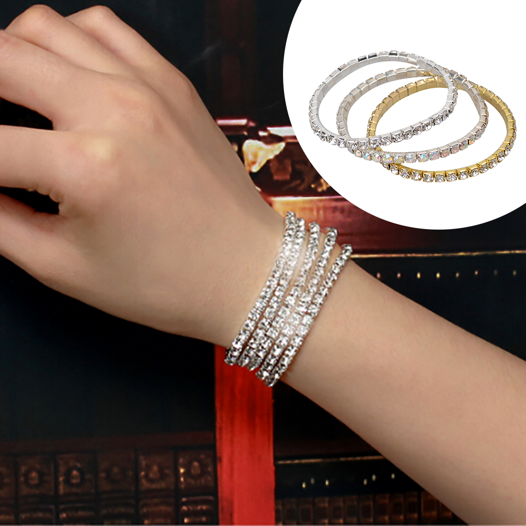 Elastic Bracelet Gold Silver 3 Pieces ,Diamond Charms Jewelry Wristband Stretch Bracelets ,for Women Simplicity