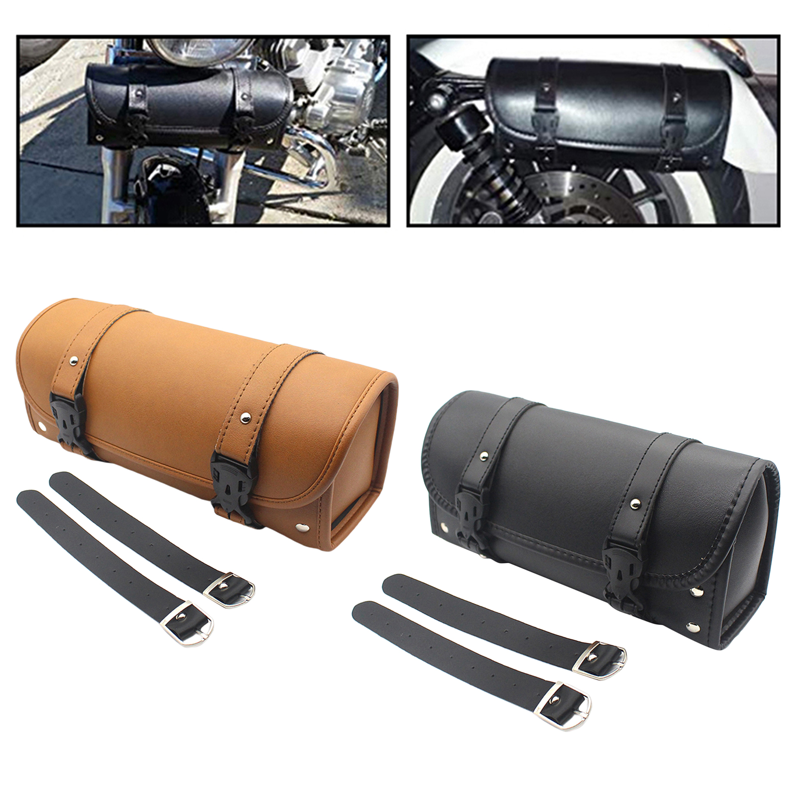 Vintage PU Leather Handlebar Bag Motorcycle Saddle Bag Tool Bag Travel Accessory Pouch