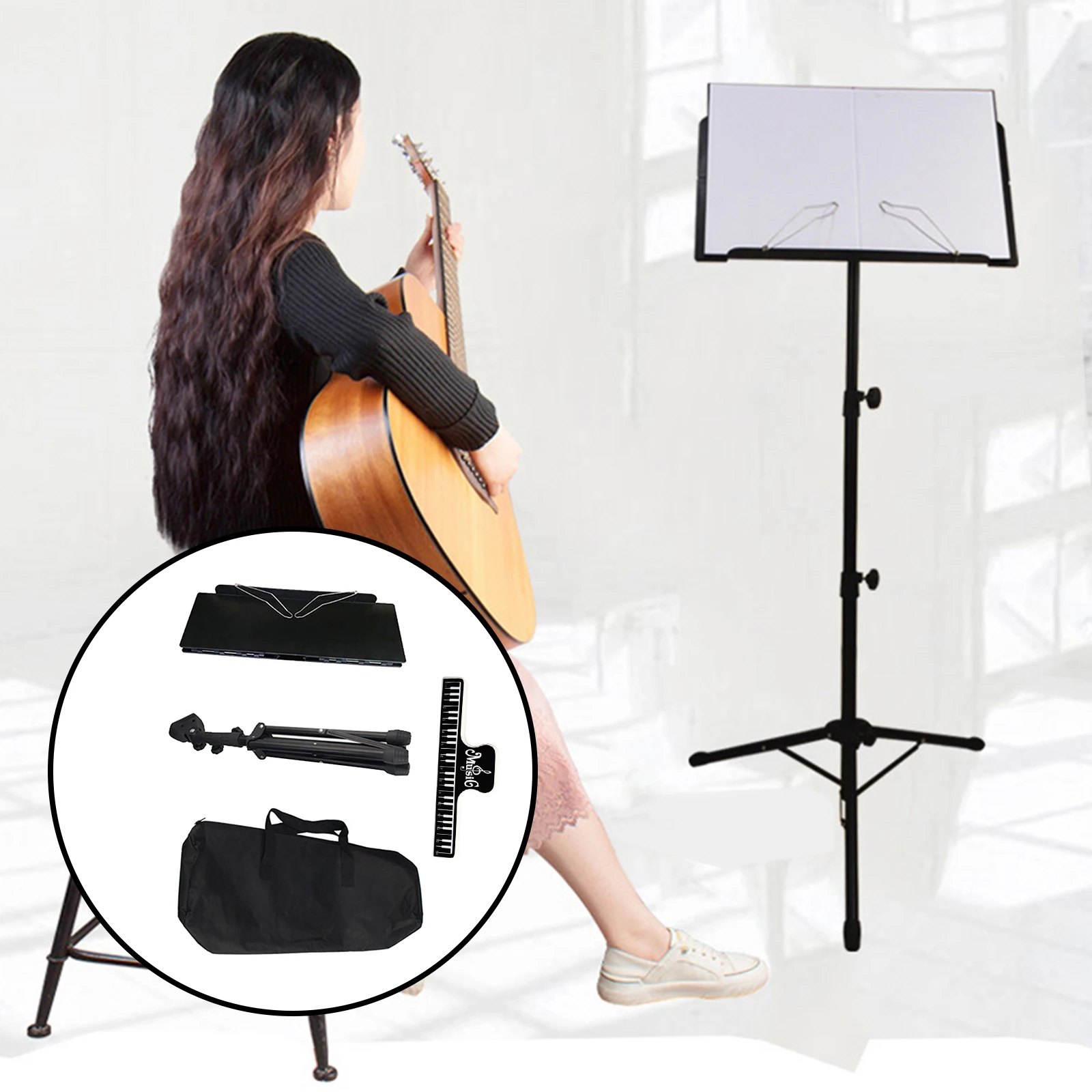 Professional Sheet Music Stand Height Tripod Base Lightweight Compact Easy and Convenient to Carry Height from 26