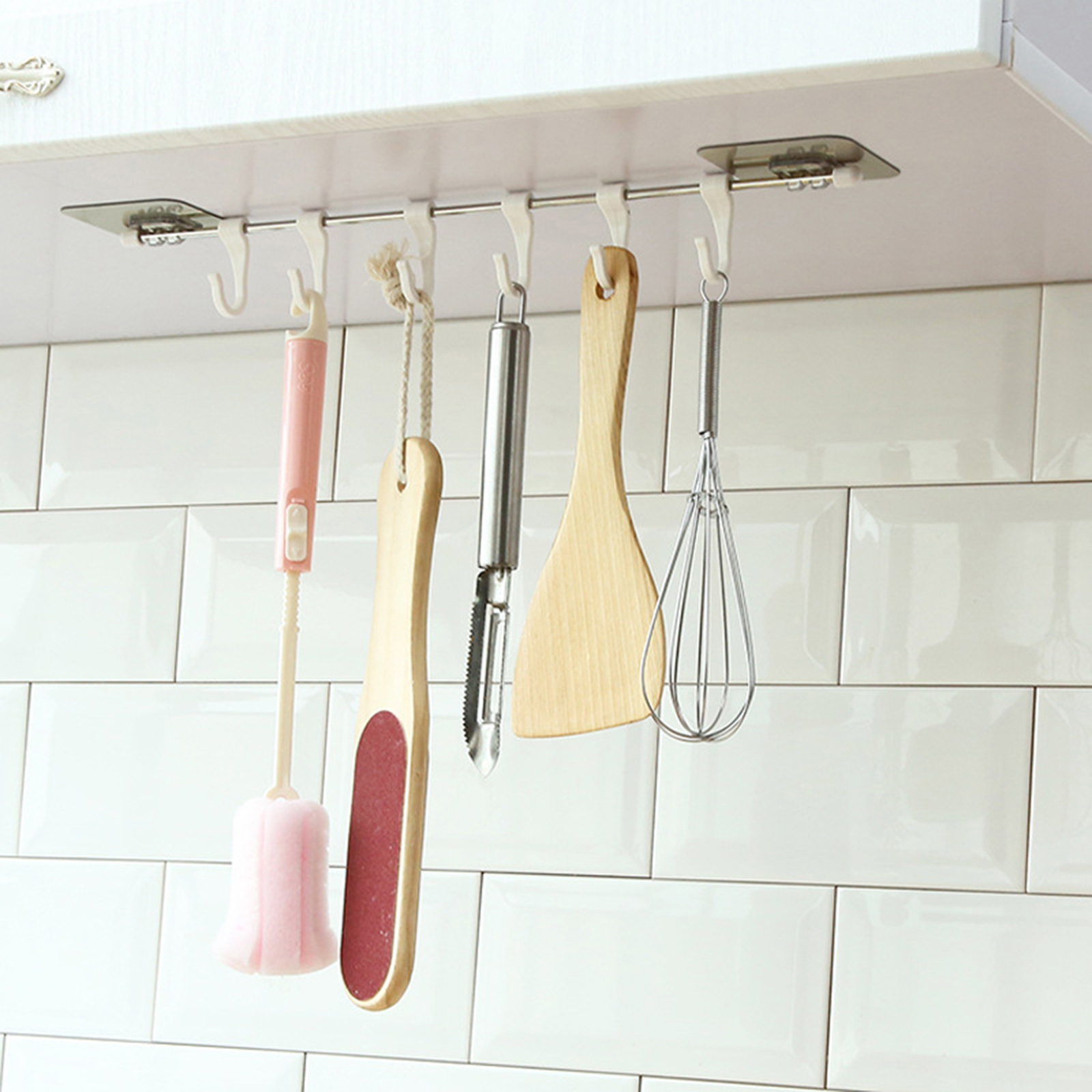 Self-adhesive Kitchen Rail Rack Wall Mount Utensil Hanging Rack Behind Door Organizer Hanger Cooking Utensils Measuring Spoons