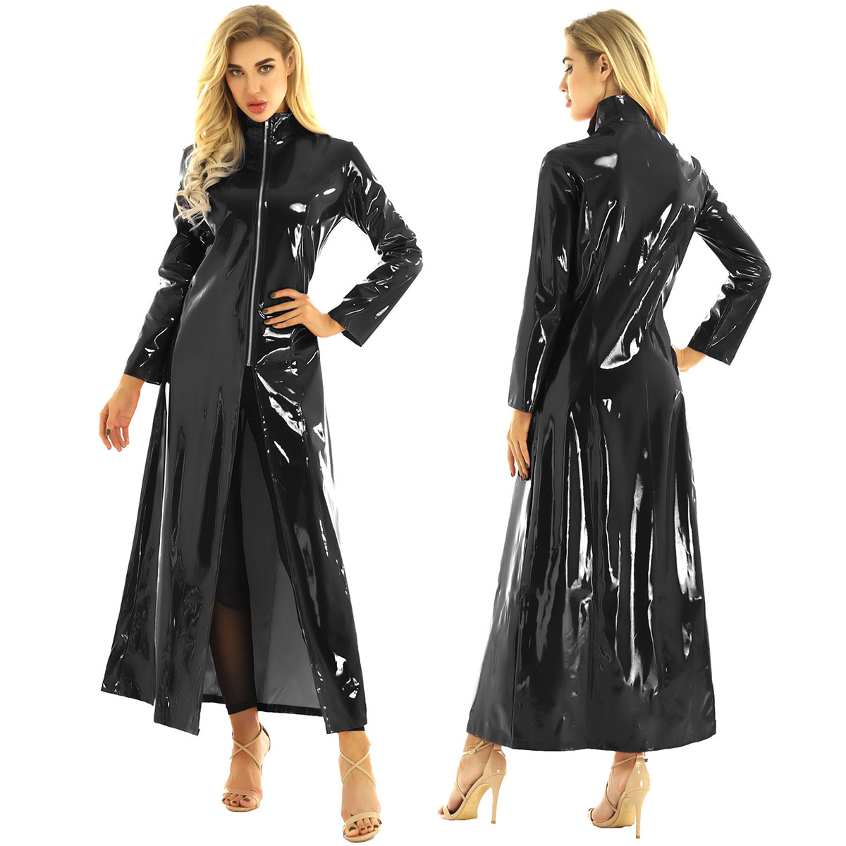 couro patente manga longa ponchos capes para