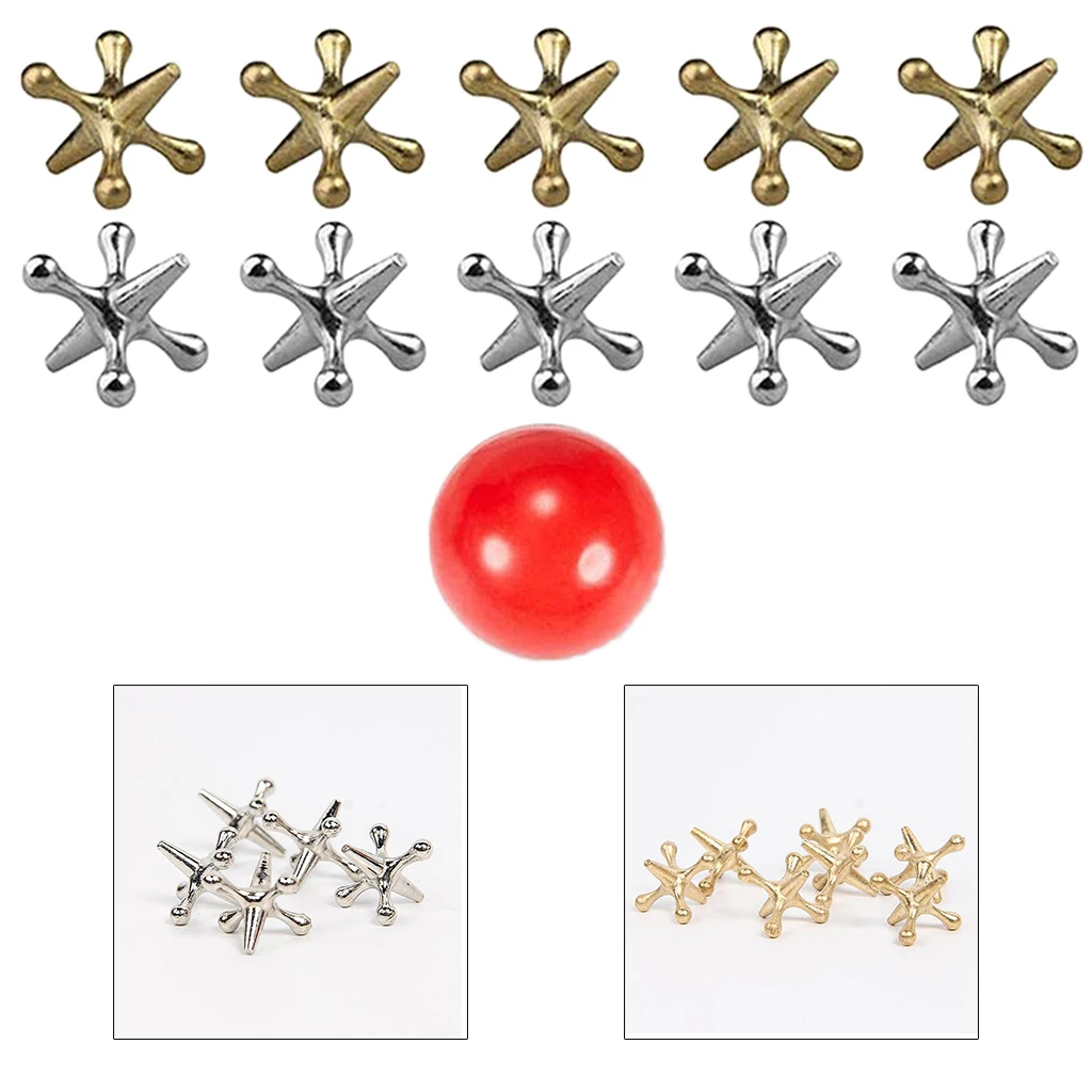 Jacks Game Metal Crosses Ball Knucklebones Fivestones Classic Board Game