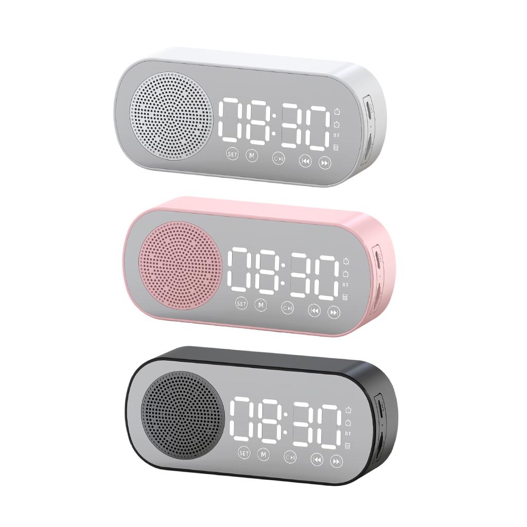 Bluetooth Speaker Alarm Clock Dual Clock HD Mirror Display Radio HiFi Sound Large LED Screen Silent for Office Travel Children