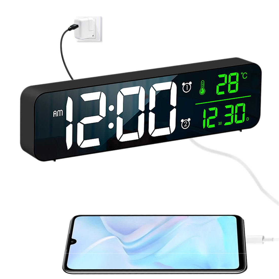 Alarm Clock Bedroomled Desk Clock With Usb Port Digital Mirror Alarm Clock For Bedrooms Snooze Function Electronic Desk Clocks Styleawhite