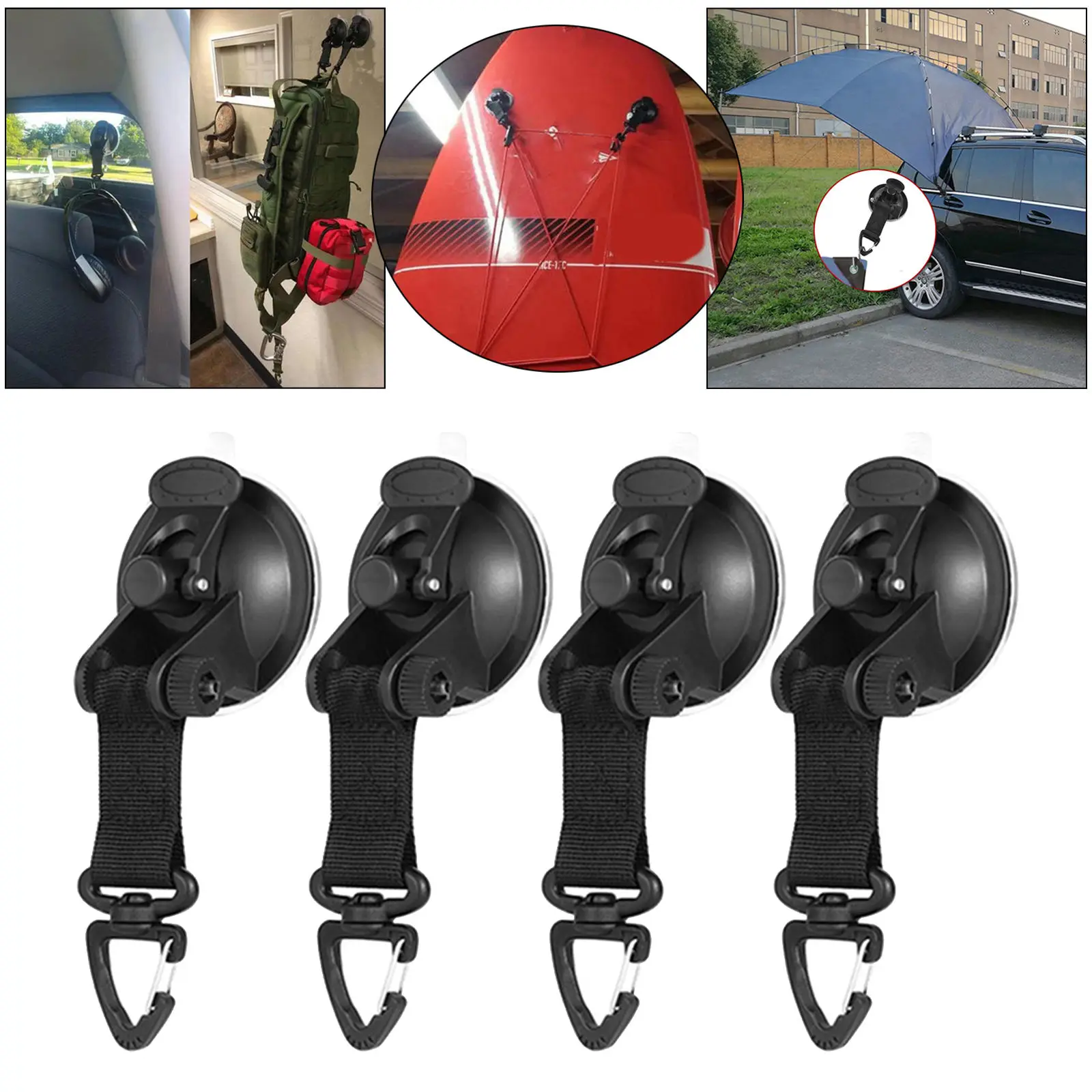 Suction Cup with D Ring, 4pcs Heavy Duty Suction Cup Anchor with Securing Hook Tie Down, for Car Side Awning Boat Camping Tarp