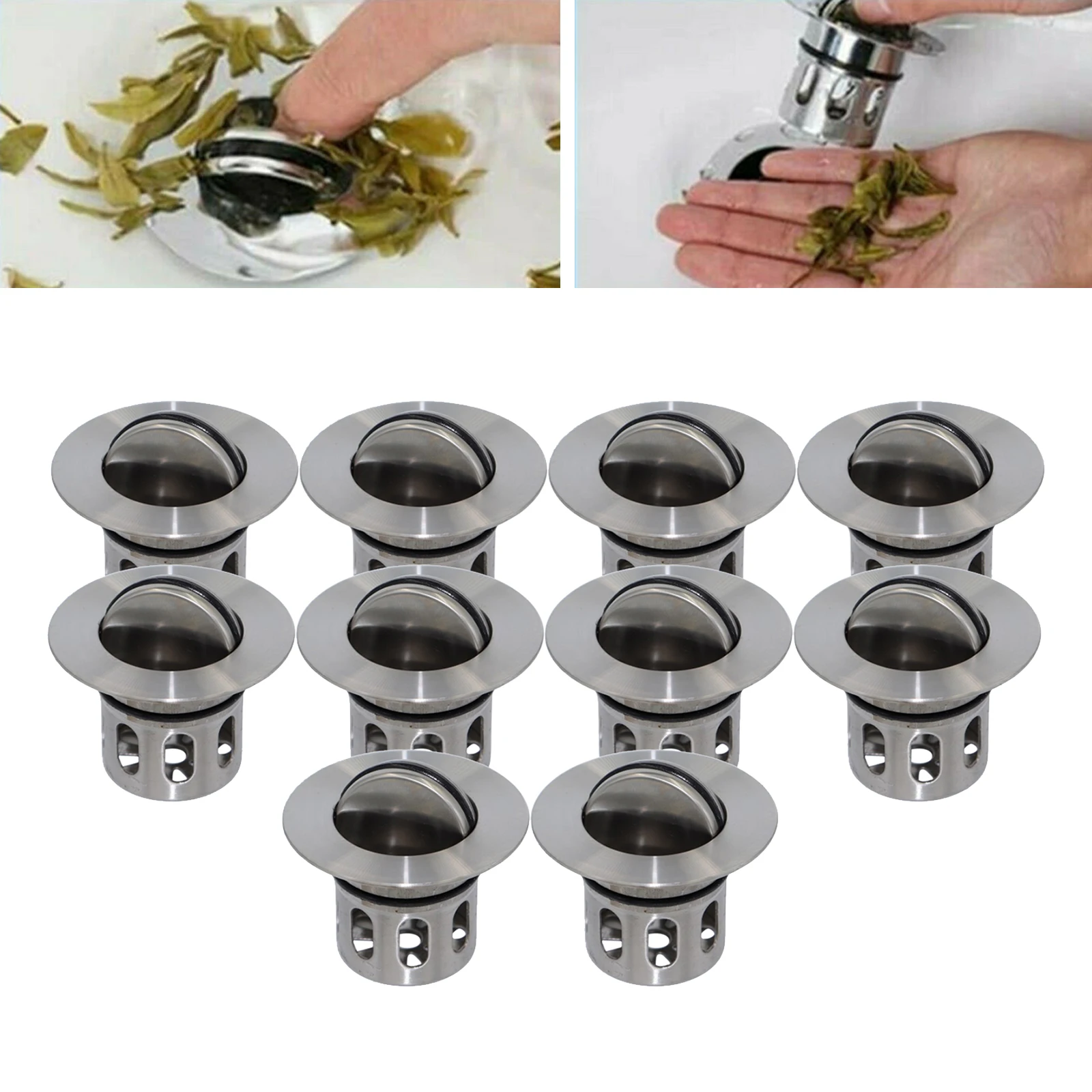 Stainless Steel Drain Plug Wash Basin Sink 10pcs Built-in Flap Basket Drain Filter Household Seal Replacement